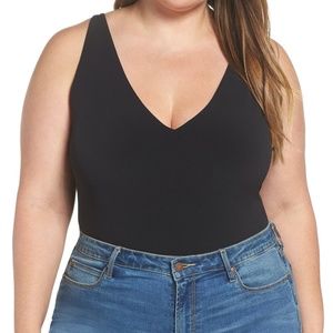 LEITH Black Double-V Bodysuit
